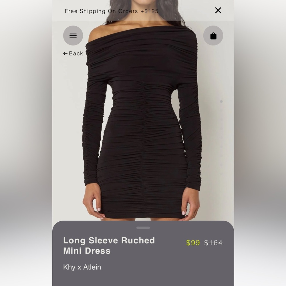 KHY Black Long Sleeve Ruched Mini Dress